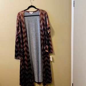 Women’s  Lularoe mid-calf length Metallic Sarah Cardigan w pockets sz XL NWT